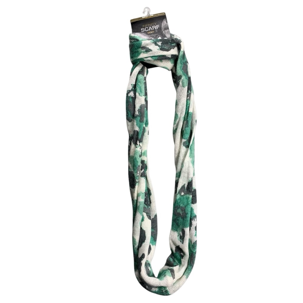 Women’s Infinity Scarf Fashion Wrap Water Paint Floral Print Green Grey NEW